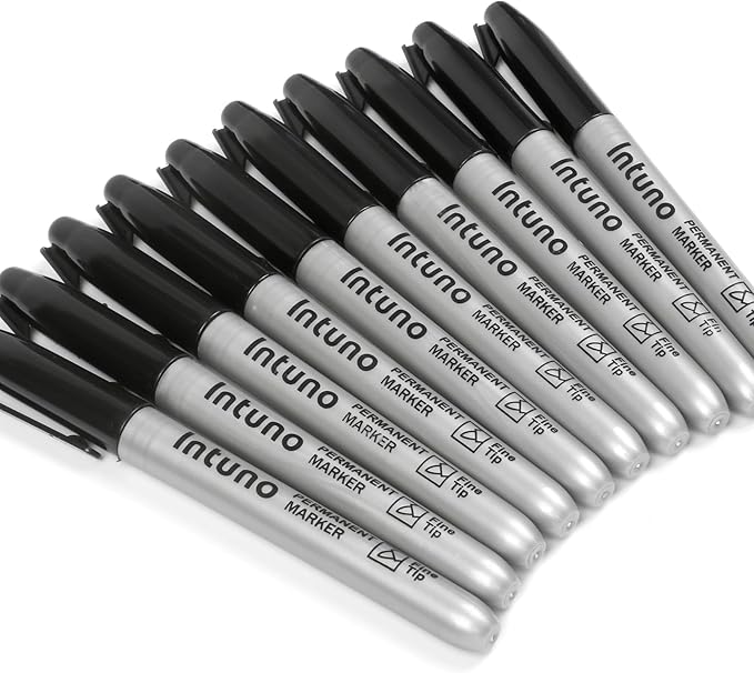 INTUNO Permanent Markers, 120 Count Black, Fine tip, Oil-Based Permanent Markers, Waterproof and Fade-Resistant, for Paper, Wood, Metal, Glass and More