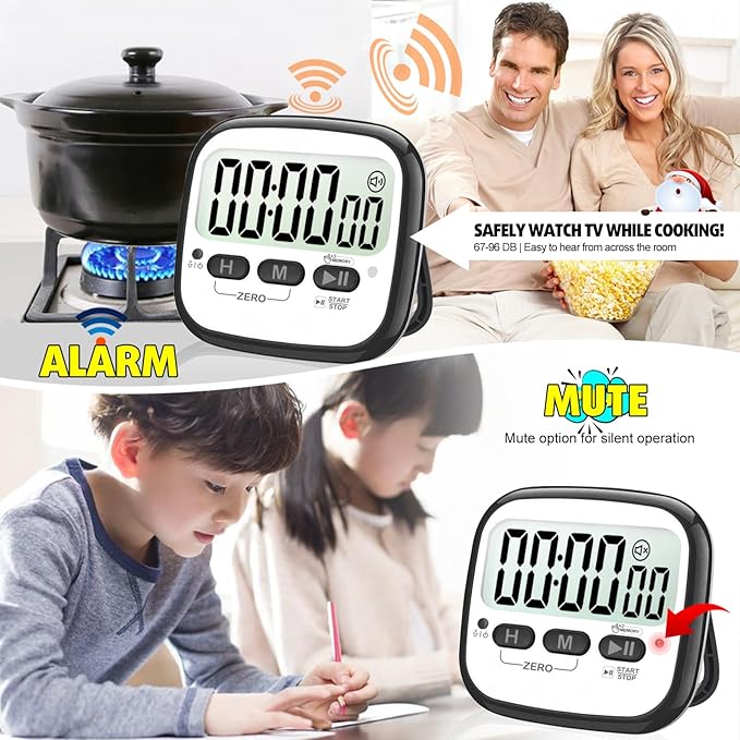 AyayaBoss 2-Pack Magnetic Kitchen Timers for Cooking, Digital Stop Watch Countdown Timer for Kids, Teachers, Classroom, Office, Exercise - Battery Included