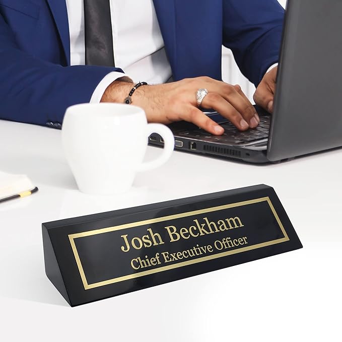 Engraving International Business Wood Name Plate for Desk | Customizable 2" x 8", Black Piano Finish Name Plaque | Classic Rosewood Design | Perfect for Office Decor & Professional Gifts
