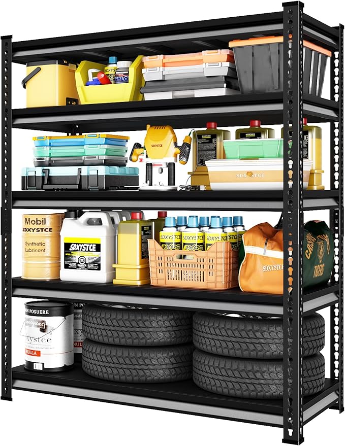 SDXYSTCE 48" W Garage Storage Shelves Heavy Duty, 2800LBS Loads Adjustable Garage Shelving, 5-Tier Metal Shelving Units and Storage Racks, Industrial Utility Shelf,48" Wx18 Dx78 H, Black