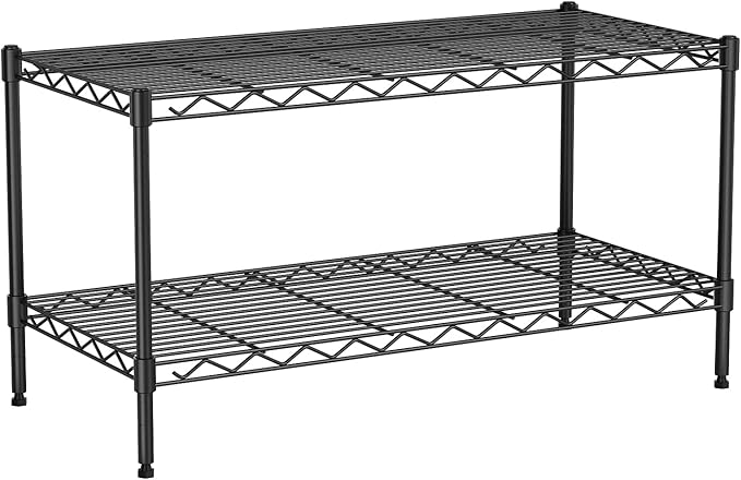VANZBON 2-Tier Wire Shelving Unit,36" Wx18 Dx19.5 H,Wire Shelves Rack with Lockable Wheels,2 Shelf Height Adjustable Metal Storage for Living Room,Kitchen,Pantry,Closet,Office,Laundry