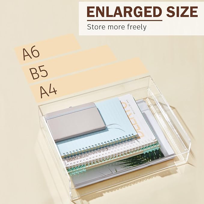 Harloon 4 Tier Acrylic Paper Tray 13 x 10 x 1.7 Inches Stackable Letter Clear Organizer No Need to Assemble Acrylic Paper File Organizer for Office Workspace Desktop Storage (Transparent)