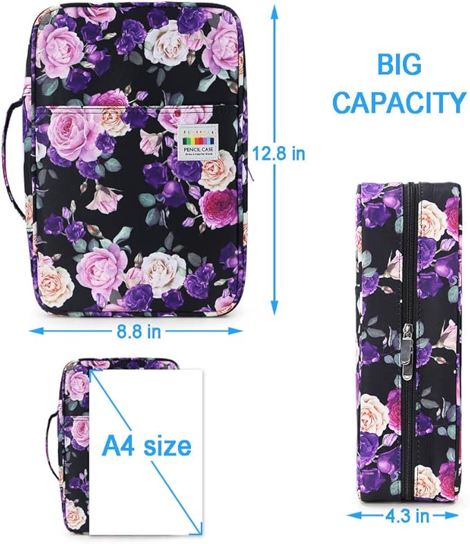 YOUSHARES Big Capacity Colored Pencil Case - 300 Slots large Pen Case Organizer with Multilayer Holder for Prismacolor Colored Pencils & Gel Pen (Purple Pink Rose)