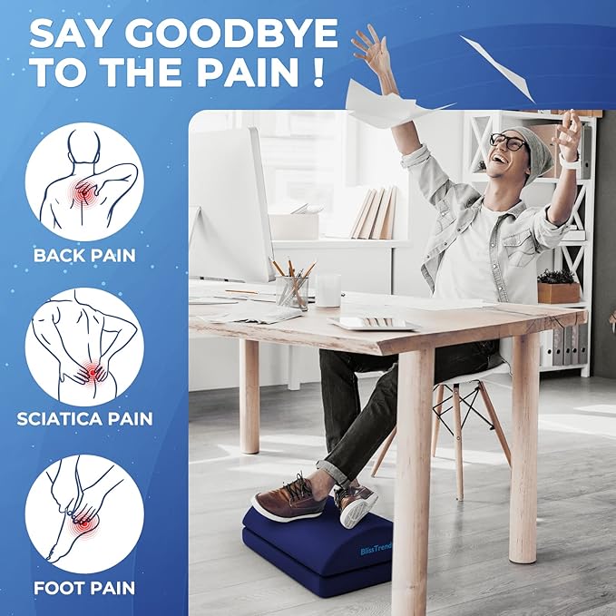 BlissTrends Foot Rest for Under Desk at Work-Versatile Foot Stool with Washable Cover-Comfortable Footrest with 2 Adjustable Heights for Car,Home and Office to Relieve Back,Lumbar,Knee Pain-Blue