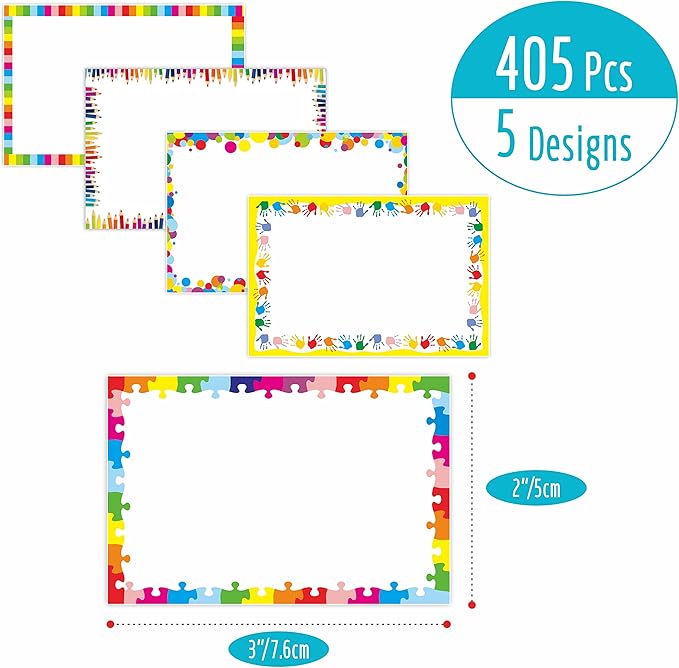 405 PCS Adorable Name Tag Stickers, 5 Color Designs for Themed Party School Office Home (3"x2")