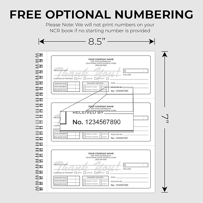 Custom 8.5" x 7" (3 Per Page) Carbonless NCR Books in 2-Part Duplicate Invoices, Receipts, Work Orders, Sales Orders, Purchase Orders, Estimates, Quote Forms with Your Company/Business Name (150 Sets)