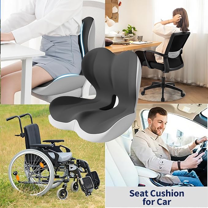 Mogdeker L-Shaped Seat Cushion for Long Sitting,Memory Foam Ergonomic Back Support Driving Seat Cushion for Back Pain,Non-Slip Design for Car, Truck, Home Chair & Office Seat (Black Gray)