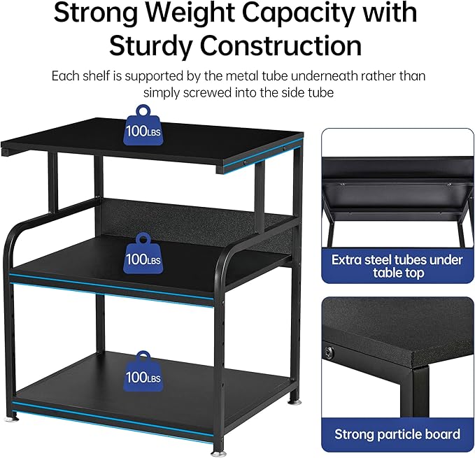 Fannova Printer Stand, 23.6 x18.9 x 30 Inches Large Printer Table with Adjustable Storage Shelf, 3 Tier Rolling Printer Cart with Wheels for Home Office, Stand for Heat Press Mini Fridge, Black