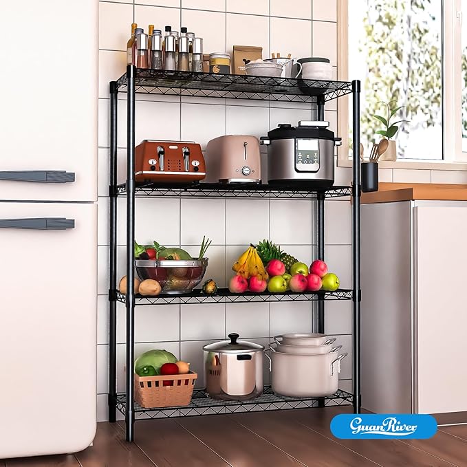 Guan River 4-Shelf Adjustable Metal Shelf Wire Shelving Unit Storage Rack Display Shelf for Office,Kitchen,Bedroom,Bathroom,Laundry,Pantry Basement,Garage(Black,36" L x 14" W x 54" H)