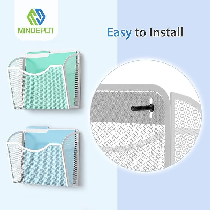 MINDEPOT Wall File Organizer,Hanging Wall Mounted File Folder Binder Holder Mail Organizer for Office,Home and School Supplies