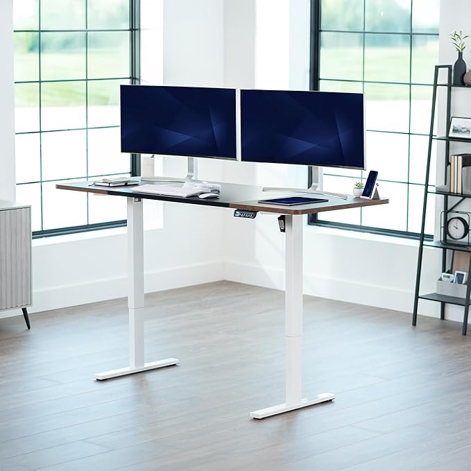 VIVO Electric 71 x 30 in Rustic Standing Desk, Memory Height Adjustment, 1B Series, Holds 220 lbs, Black and Vintage Brown Top, White Frame, DESK-KIT-1W7BN