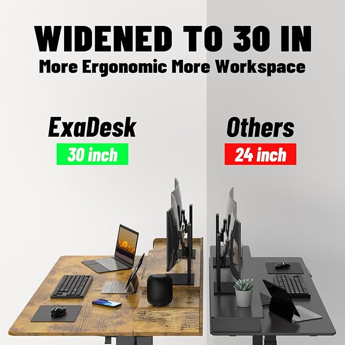 ExaDesk 63 x 30 Inch Electric Standing Desk with 2 Drawers, Adjustable Height Widened Stand Up Desk with Storage, Sit to Stand Ergonomic Workstation for Home Office, Rustic Brown