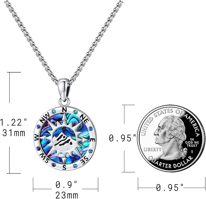 Compass Necklace for Women Men 925 Sterling Silver Pendant Urn Necklaces for Ashes Picture Locket Necklace Anchor Necklace Viking Necklace Crystals CZ Moonstone Abalone Shell Turquoise Compass Jewelry