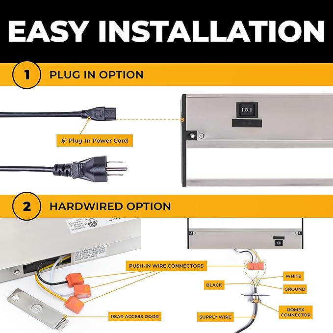 LED Under Cabinet Lighting Hardwired - 3CCT 12 Inch Satin Finish - Undercabinet Lights for Kitchen - Linkable Undercounter Dimmable Plug in Light or Hard Wired - Under Counter Fixture Direct Wire