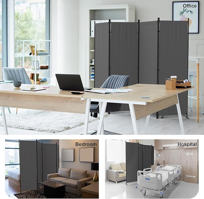 Kecreque Privacy Screen Room Divider as Dressing Screen 4 Panel Wall Room Divider with 3 Wider Feet Portable Wall 6FT Partition Wall for Office Dining Room Children's Separate Rooms,Grey