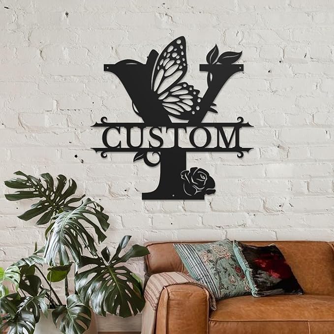 Personalized Custom Letter Name metal Signs,Custom Black Letter Monogram Wall Art Decor,Metal Signs Plaques Outdoor wall Decorative Signage (Y)