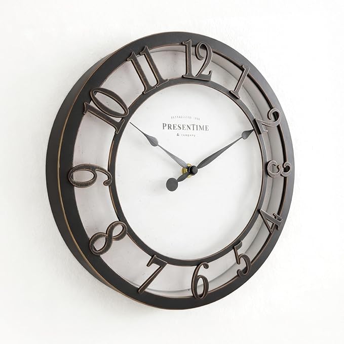 Presentime & Co 10" Farmhouse Series Wall Clock, Vintage Style, Retro Clock, Silent no Ticking, Oil Rubbed Bronze Finish