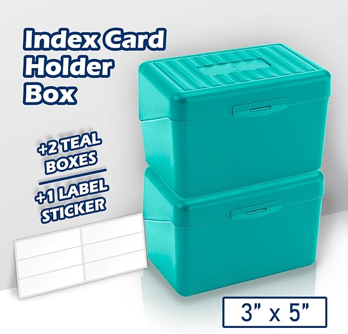 Olivo Index Card Holder Box 3x5 Flash Note Card Holder Storage File Box Organizer Case for 3"x5" Cards, Teal 2 Pack