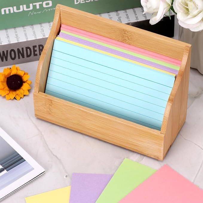 SHIQIKEJIPTY 2 Pack Index Card Holder 3X5 Inch Wood Index Card Box for Desk Wood Recipe Box Cards Organizer Case Display Stand Postcard Holder for Office Holds 300 Sheets