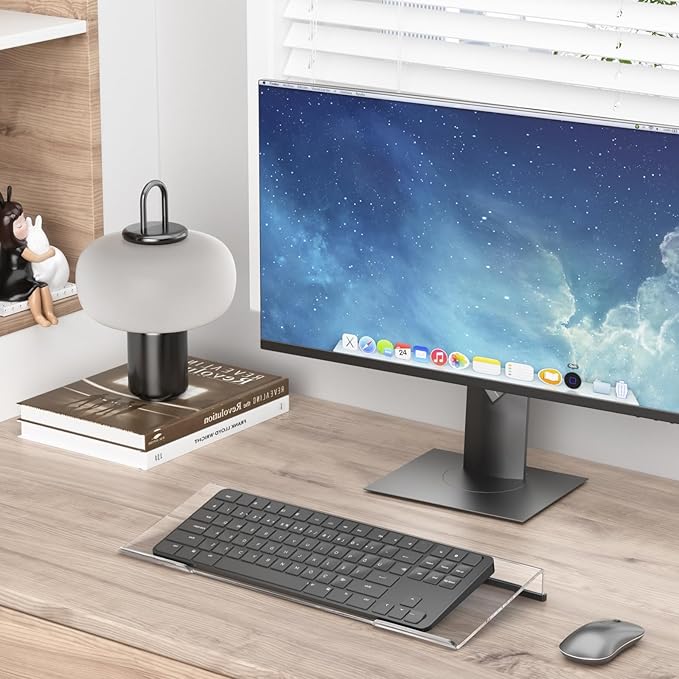 Beego Ergonomic Computer Keyboard Stand - Clear Acrylic Keyboard Riser Tilted Keyboard Holder Keyboard Tray with Black Non-Slip Strip for Easy Typing at Home School Office Desk Accessories