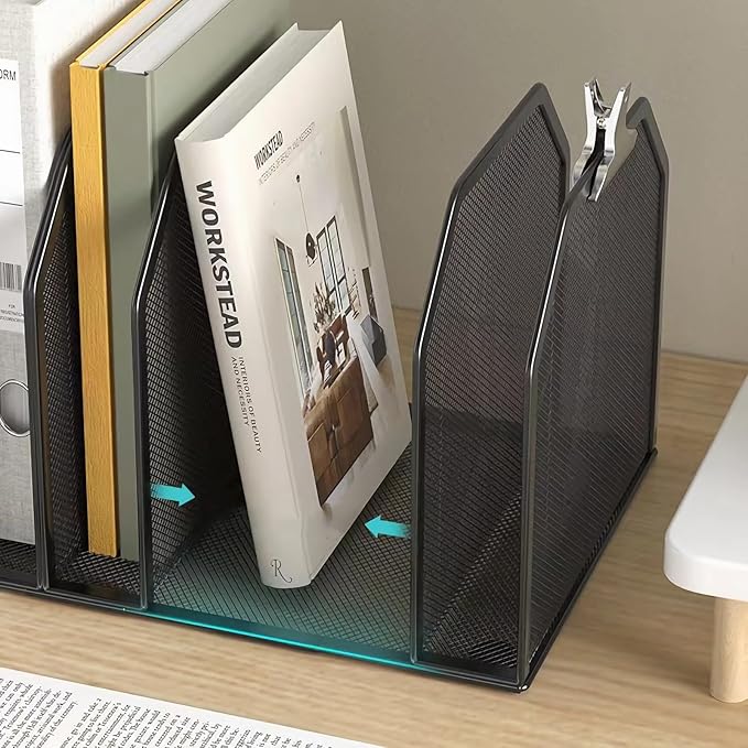 ASIFMTHOT 5 Vertical Desk Mail Organizer, Metal Mesh Desktop File Organizer with 5 Vertical Slot - Black, Letter Organizer Rack for Letters, Postcards, Stationery