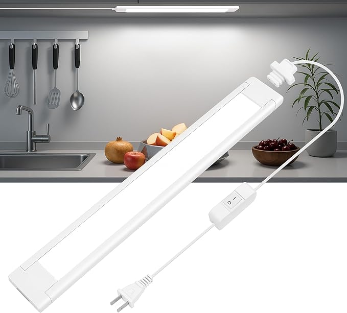 maylit Under Cabinet Lighting Plug in, 14 Inch Linkable Ultra Bright LED Light Bar, Renter Friendly Lamp, Wired Indoor Lights for Kitchen Cabinet, Counter, Workbench, Desk, Shelf, Cool White