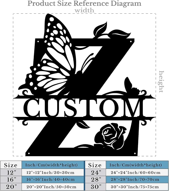 Personalized Custom Letter Name metal Signs,Custom Black Letter Monogram Wall Art Decor,Metal Signs Plaques Outdoor wall Decorative Signage (Z)