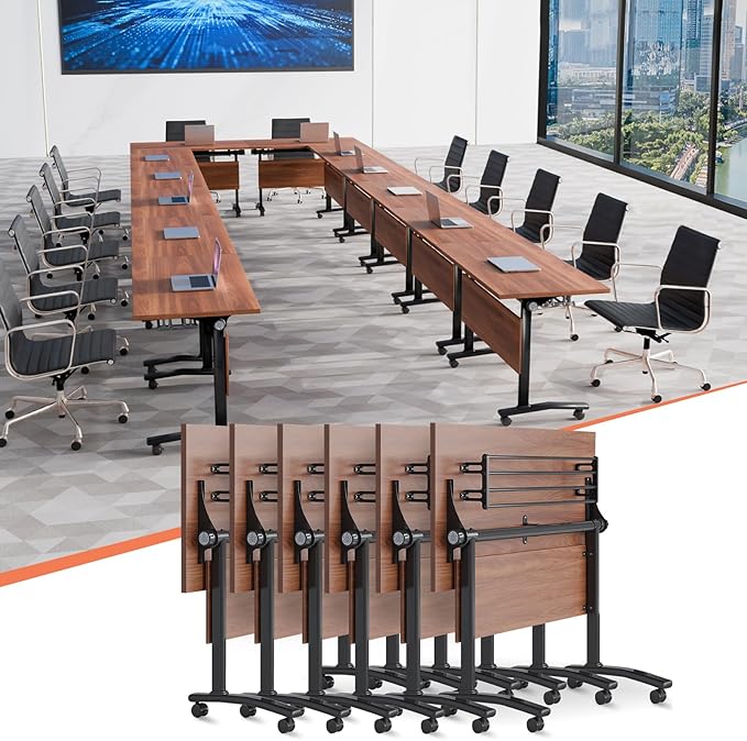 Conference Table,55.1''Folding Conference Room Table for 4-12 People,Mobile Flip Top MeetingTraining Table with Different Coulor and Styles for Offices, Classrooms,Meeting Room (6, 47.2''D)