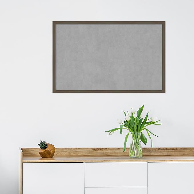 Amanti Art Grey Framed Magnetic Board 21x33 Large Vision Board for use with Magnets, 100% Metal Sheet to Display Items as Office Decor or for Home Organization in mudroom, Kitchen or Kids Room