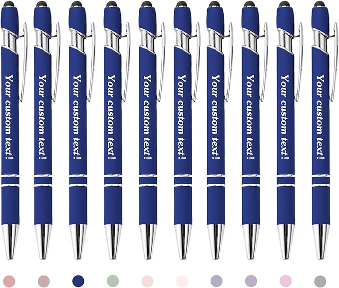 CRME Custom Engraved Ballpoint Pens Bulk Customized Metallic Printed Name Pens Black Ink Personalized Pen with Text Business Logo Smooth Writing for Professionals Friends Church Blue Pen