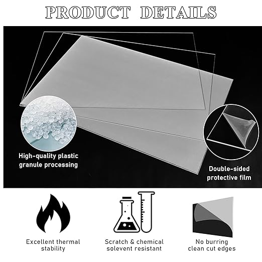 Roowest 1 Pcs 24 x 36 Inch, 1/2 Inch Thick Clear Acrylic Sheets Transparent Plastic Panels Sheets Cut to Size Cast Acrylic Board Panel with Protective Film for Craft DIY Project Sign Frame