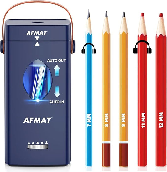 AFMAT Electric Pencil Sharpener, Rechargeable & Cordless, Fully Automatic Pencil Sharpener for Classroom, Auto in & Out, 5 Sharpness Modes, Heavy Duty Sharpeners for 6-12mm No.2/Jumbo Pencils PSC7