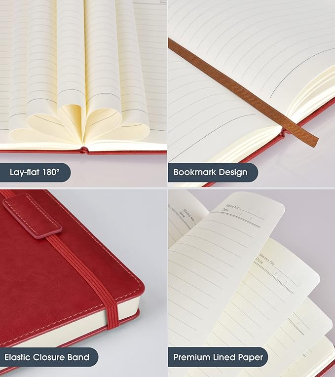 Biuwory Lined Journal Notebook for Women Men,256 Pages A5 Hardcover Leather Journals for Writing,Travel,Business,Work & School,College Ruled Notebooks for Note Taking,Diary Notepad 5.7"×8.3"