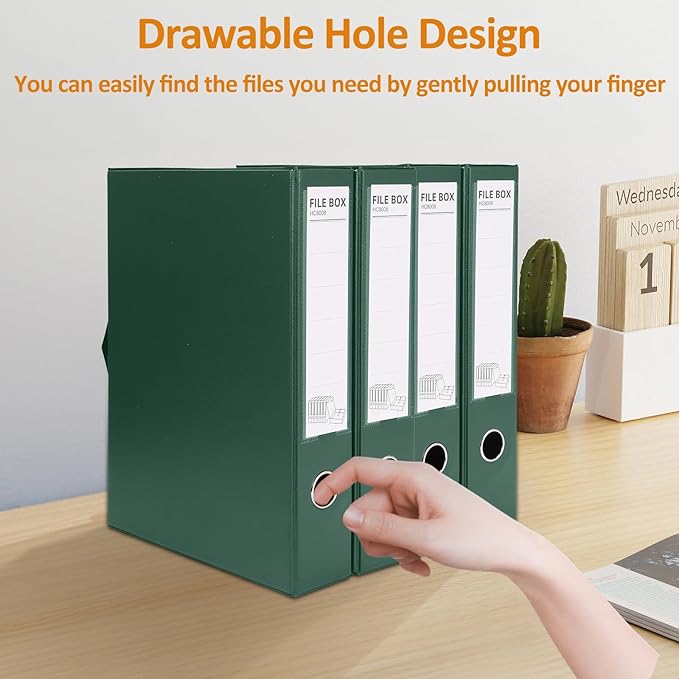 HUA JIE A4 Storage File Boxes Plastic Archives Cases with Clip, PVC File Folder Organizer Document Storage Filing Box for Office,32.5×6.5×24 cm, Green(Pack of 6)