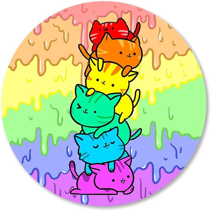 IMAYONDIA Funny Cute Cat Round Mouse Pad Small, Animal Mouse Pads for Desk, Sweet Colorful Watercolor Cat Circular Mousepad for Kids Girls, Non-Slip Rubber Base Mini Mouse Mat for Laptop