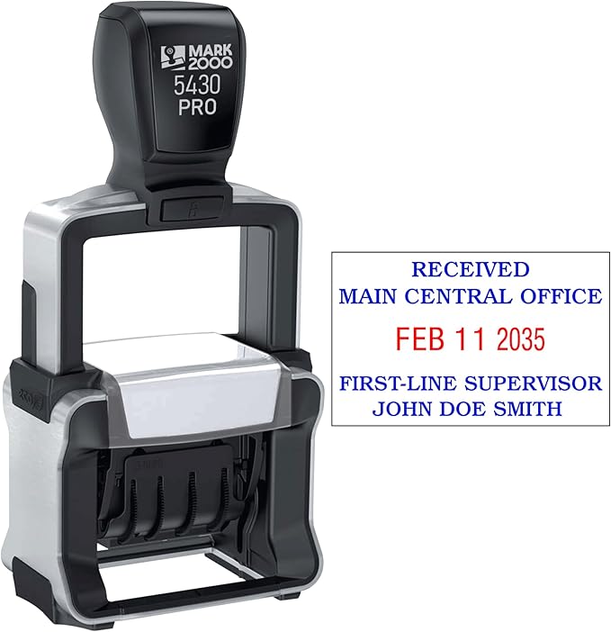 Mark 2000 5430 Professional Self Inking Date Stamp with Custom Text - Up to 4 Lines of Text