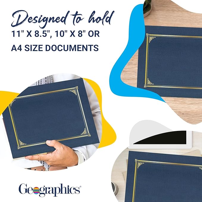 Geographics Classic Linen Document Covers, 12.5” x 9.75”, Navy Blue (25 Pack)