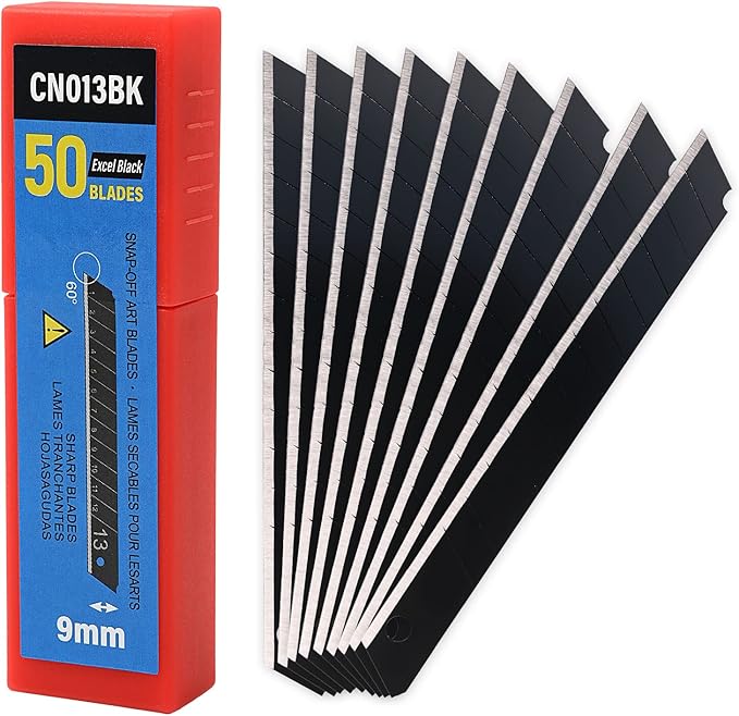 Gomake 9mm Utility Knife Replacement Blades, 60 Degree Snap Off Carbon Steel Blades for Retractable Cutting Knives, Hobby, Craft Knife, Box Cutter 100PCS-Black