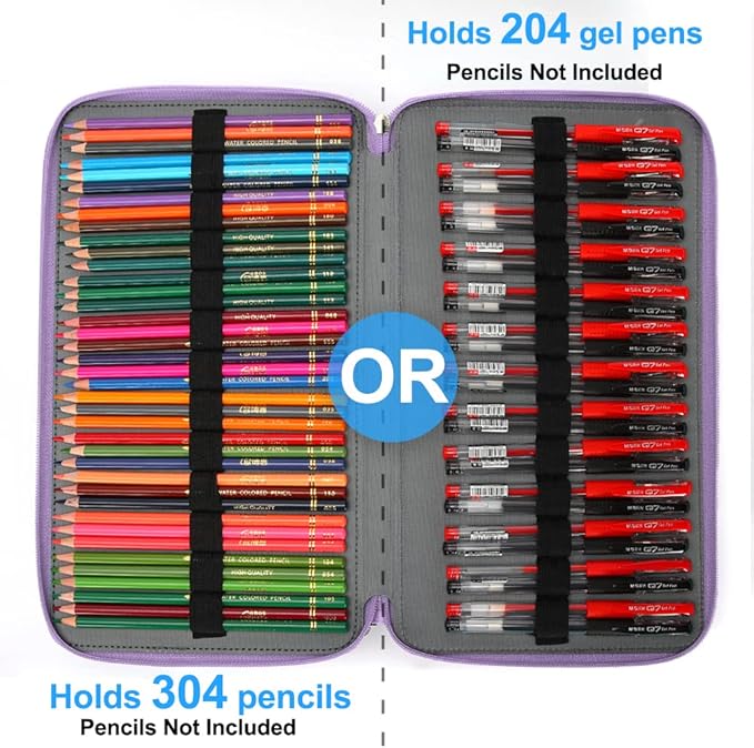 Vomgomfom Deluxe PU Leather Pencil Case - Large Capacity Holder with Zipper Closure for 300 Colored Pencils or 200 Gel Pens, Artist Organizer (Purple)