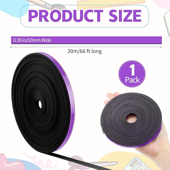 AmazingSpark Magnetic Tape Roll Thin Strips, 0.39 Inch x 66 Feet Magnetic Board Dividers Whiteboard Graphic Decorative Tape Marking Line for Classroom Office Art Accessories(Purple)