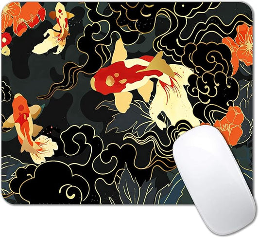 IMAYONDIA Japanese Koi Mouse Pad, Black Gold Gaming Mouse Pad, Anime Mousepad with Non-Slip Rubber Base, Computer Mouse Mat Office Accessories Decor Gift, 9.5 x 7.9 Inch