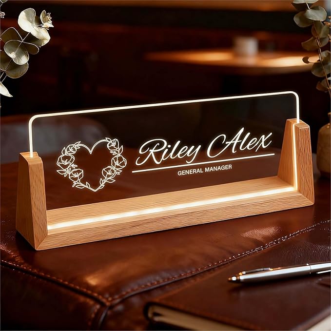 Custom Desk Name Plate Personalized, Light Up Office Name Sign for Boss Coworker Employee, Appreciation Gifts for Professionals, Modern Office Decor