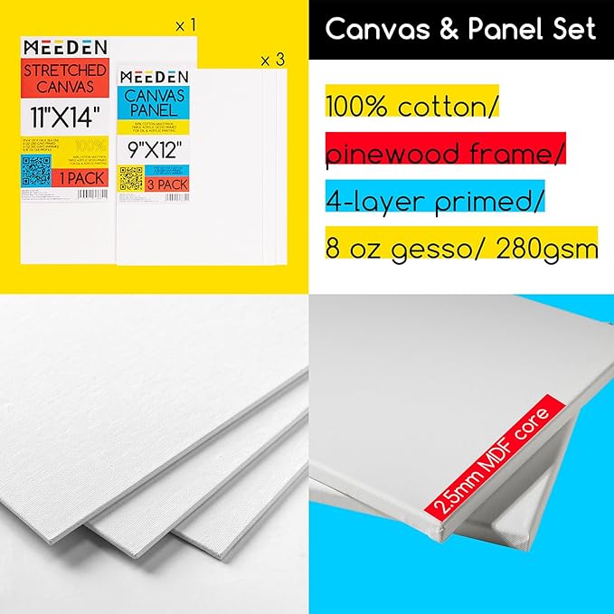 MEEDEN Acrylic Painting Set with Easel: 44 Pcs Art Supplies Painting Kit with Tabletop Box Easel for Adults - 24 Acrylic Paints, Paintbrushes, Canvas, Palettes & Accessories