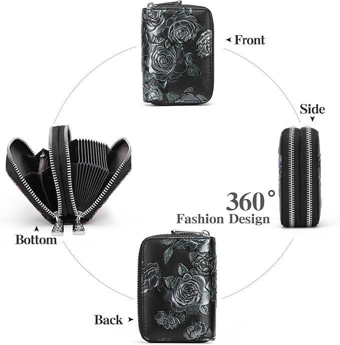 GOIACII Small Genuine Leather Wallet for Women, RFID Blocking Credit Card Holder Wallet