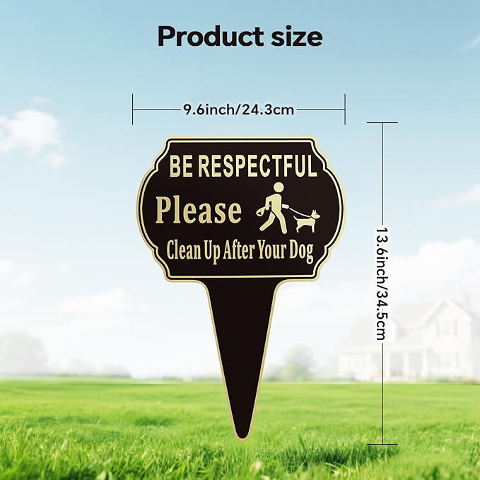 2 Pack Clean Up after Your Dog Signs Pick Up After Your dog sign 13.6"x9.6" with Integrated stake Double Side Printed- Be Respectful, No Dog Poop and Pee Stop Dogs from Pooping/Peeing On Your Lawn/Garden