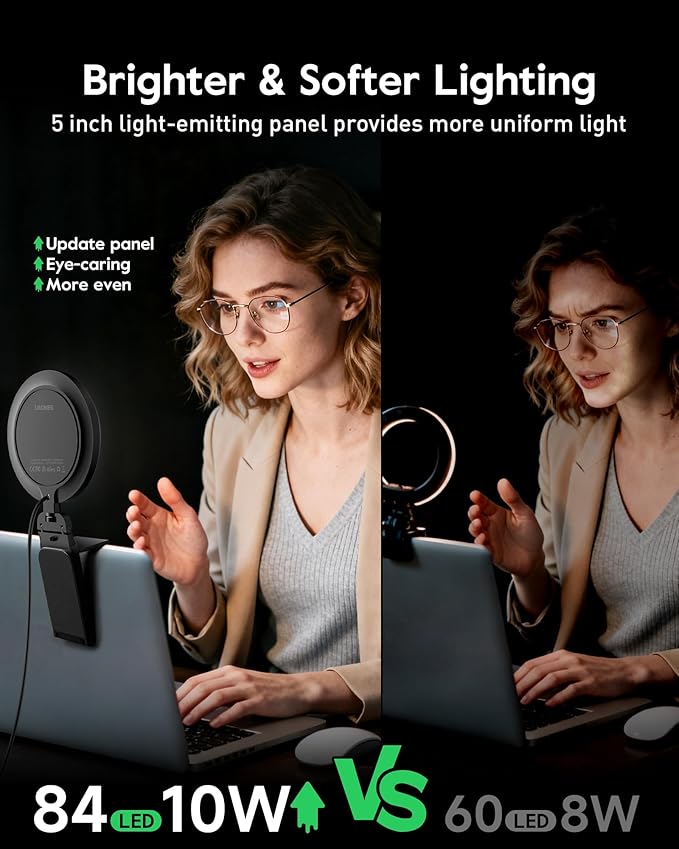 Computer Zoom Lighting for Video Conference, 5" Eye-Caring Ring Light with 50 Modes CRI>97.8, 3000K-6500K for Video Recording/Streaming/Selfie, Desk Lights for Phone/Laptop/Webcam/Monitor