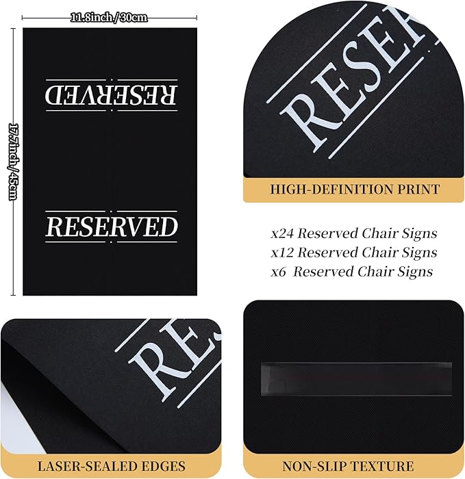 12 Pcs Reserved Seating Signs Reserved Chair Sign Printed Placeholder for Church Pew, Wedding, Party Events (White, 12 Pcs)