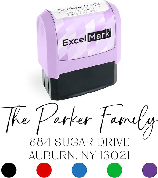 ExcelMark Address Stamp - Custom Return Address Stamp with Elegant Designs, Vibrant Colors & Patterns – Perfect for Mail, Invitations & Gifts (Violet Mount, Santa Catalina)
