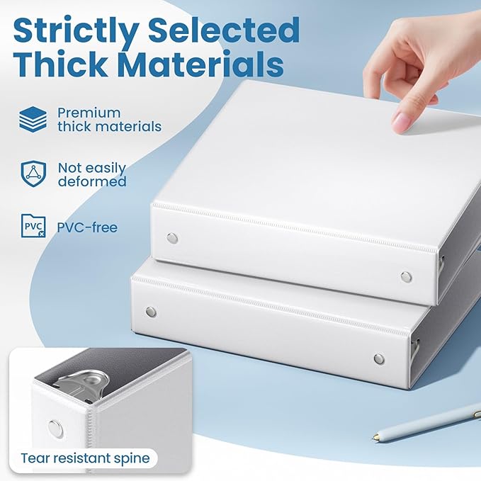 SUNEE 3 Ring Binder 1.5 Inch 1 Pack, Clear View Binder Three Ring PVC-Free (Fit 8.5x11 Inches) for School or Office Supplies, White