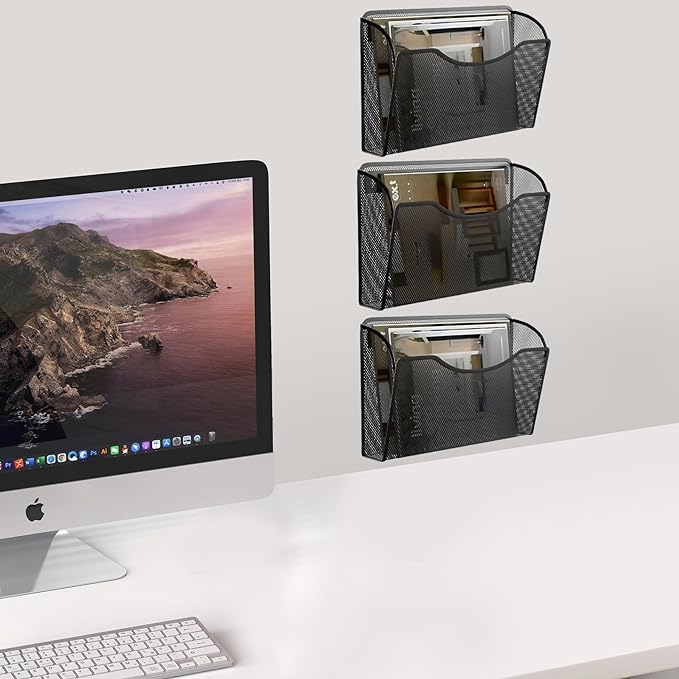 Gawerk 6 Pack Wall File Organizer, Mesh Hanging Metal Vertical Wall Mounted File Holder for Office/Home